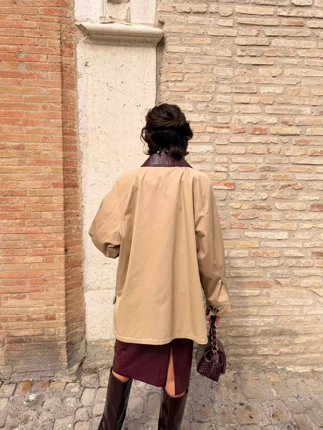 Giaccone in gabardina di cotone stretch beige 