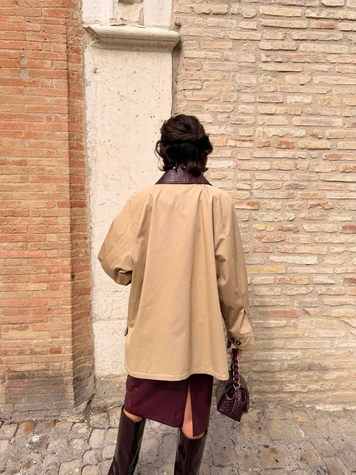 Giaccone in gabardina di cotone stretch beige 