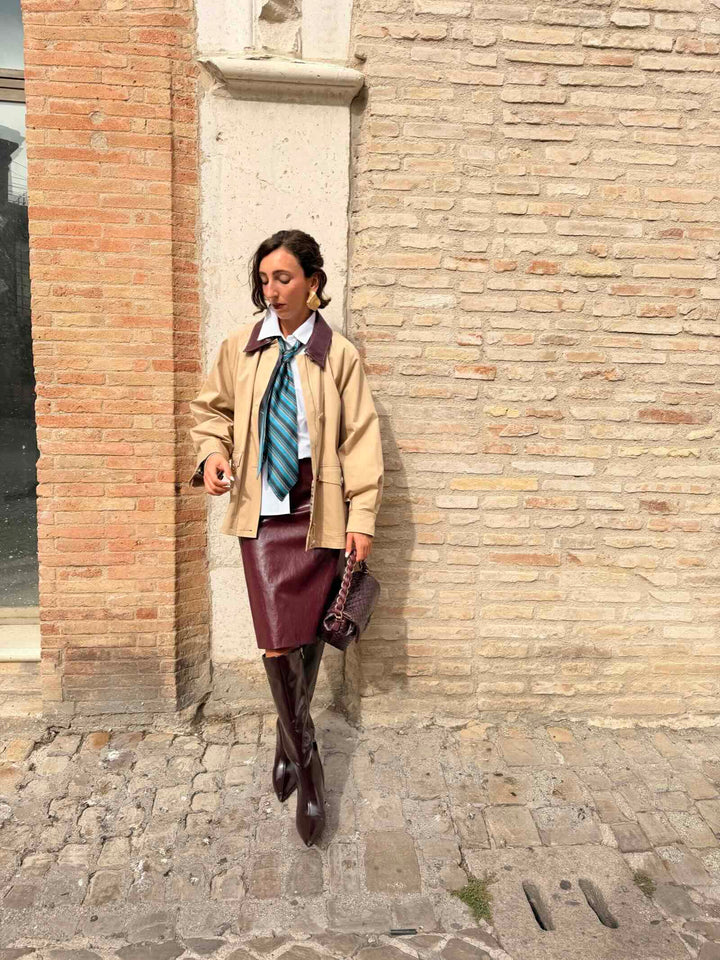 Giaccone in gabardina di cotone stretch beige 