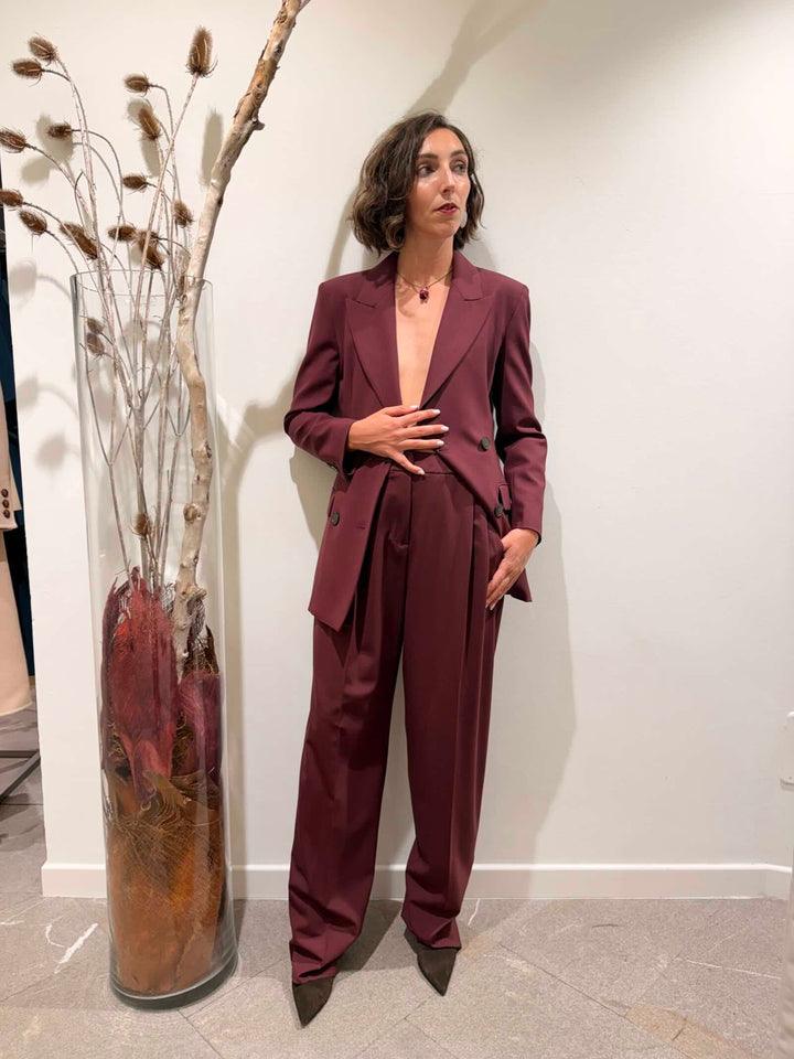 Pantalone carrot  bordeaux in lana stretch 
