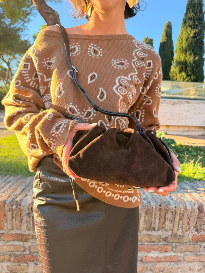 Pochette in pelle scamosciata testa di moro<BR/> 