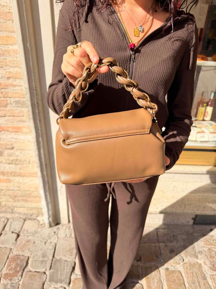 Borsa in tessuto spalmato color fango<BR/> 