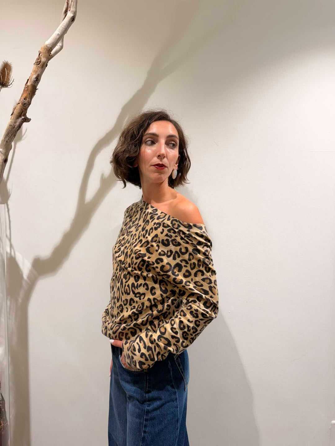 Cardigan a fantasia animalier in pura lana beige 