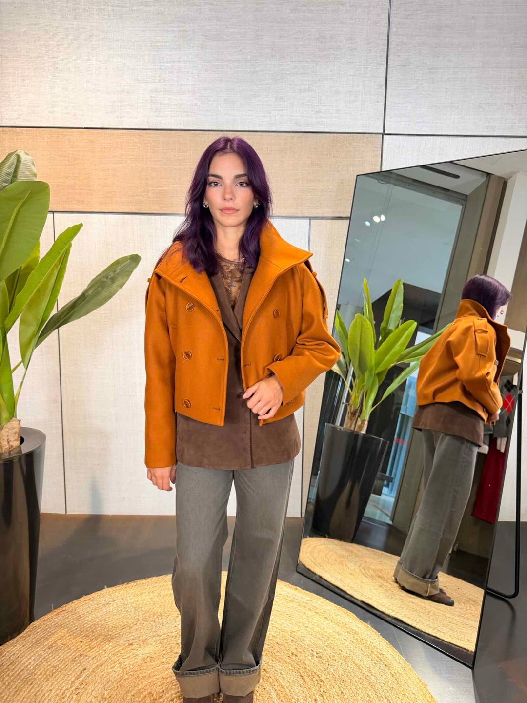 Caban corto misto lana e cashmere warm caramel 
