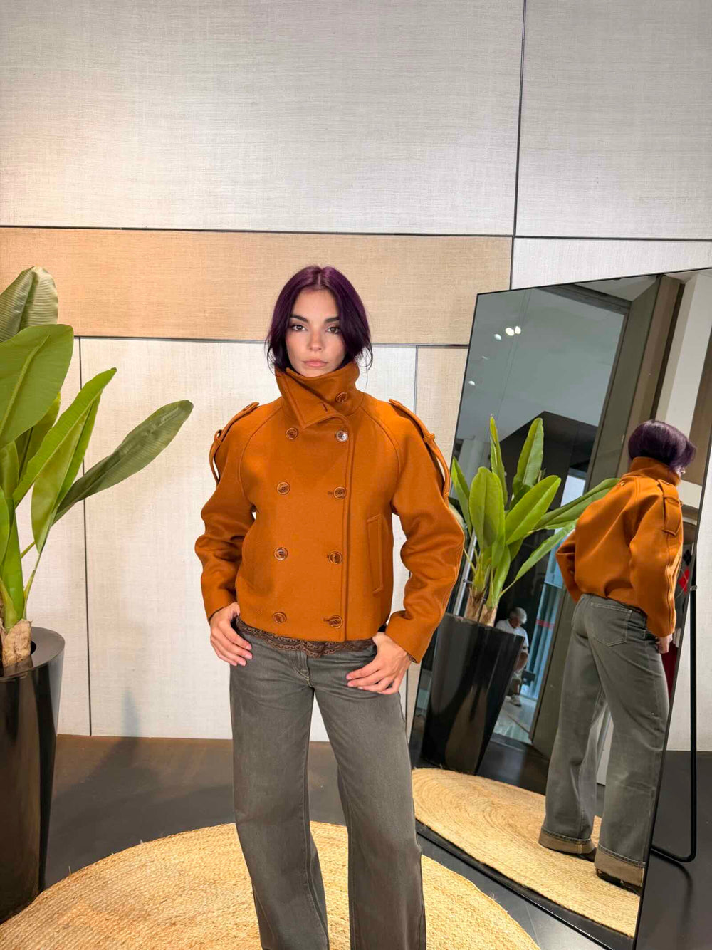 Caban corto misto lana e cashmere warm caramel 