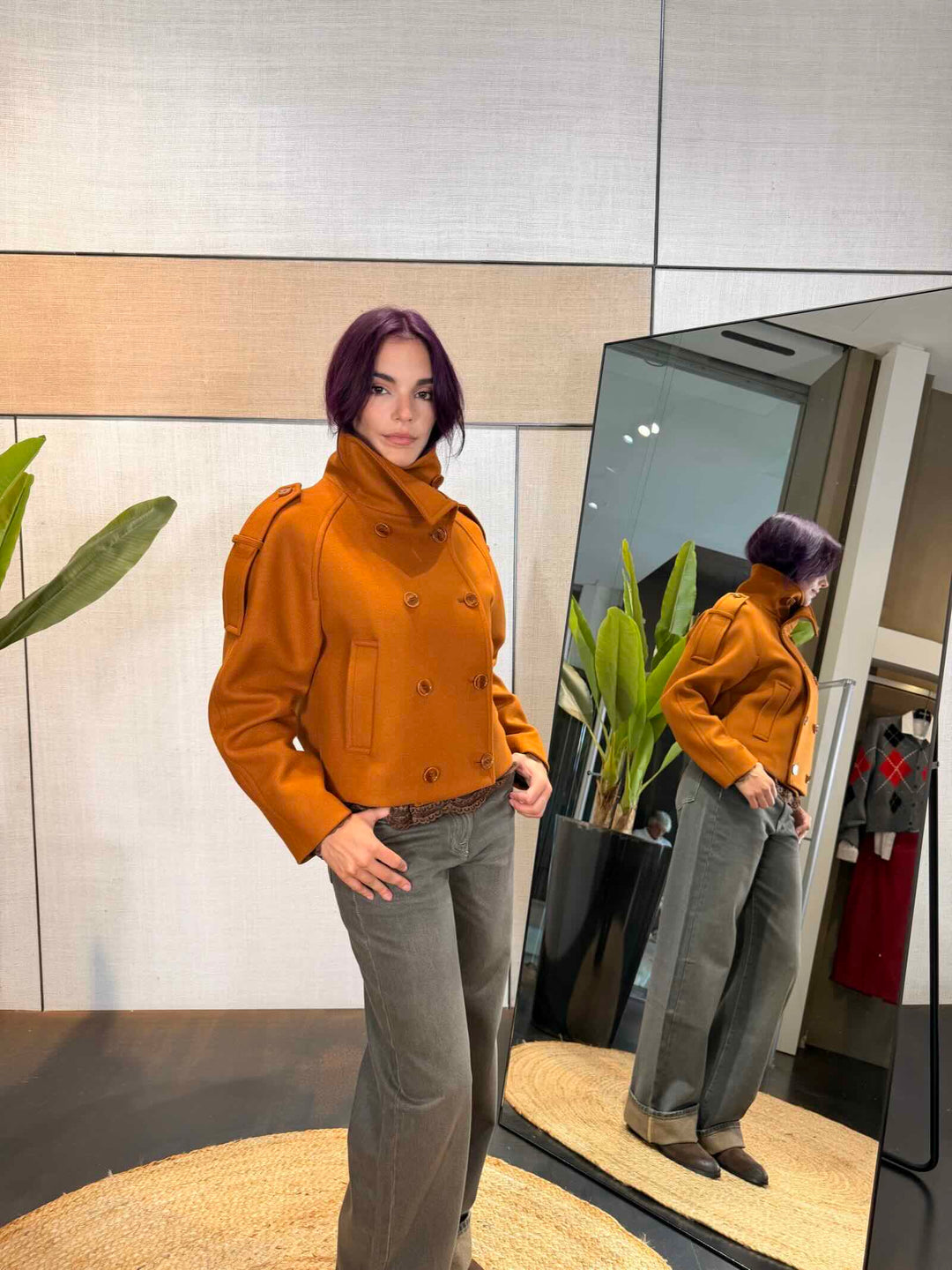 Caban corto misto lana e cashmere warm caramel 