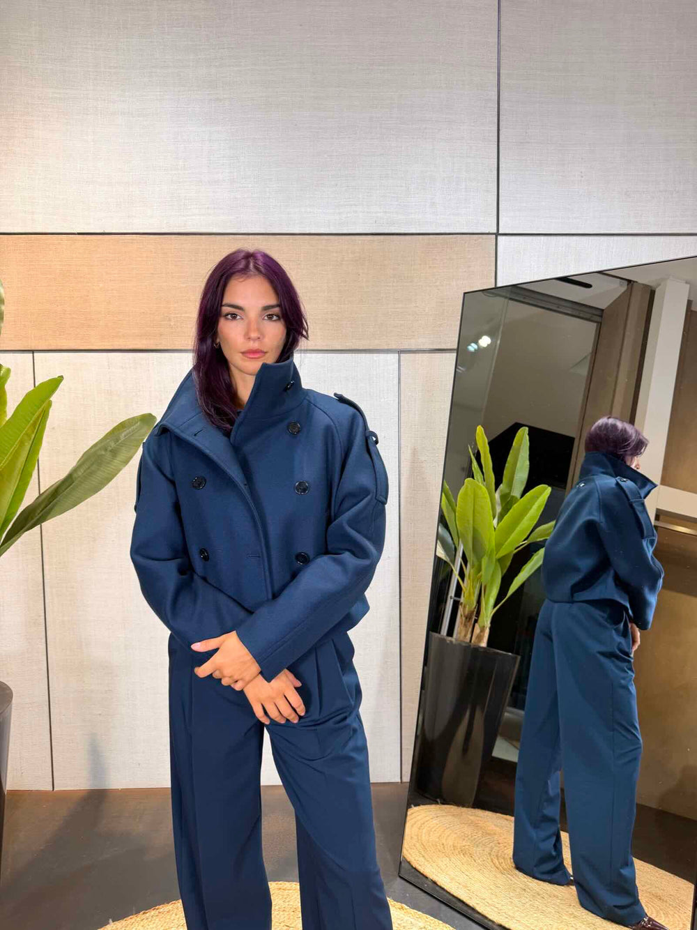 Caban corto misto lana e cashmer blue 