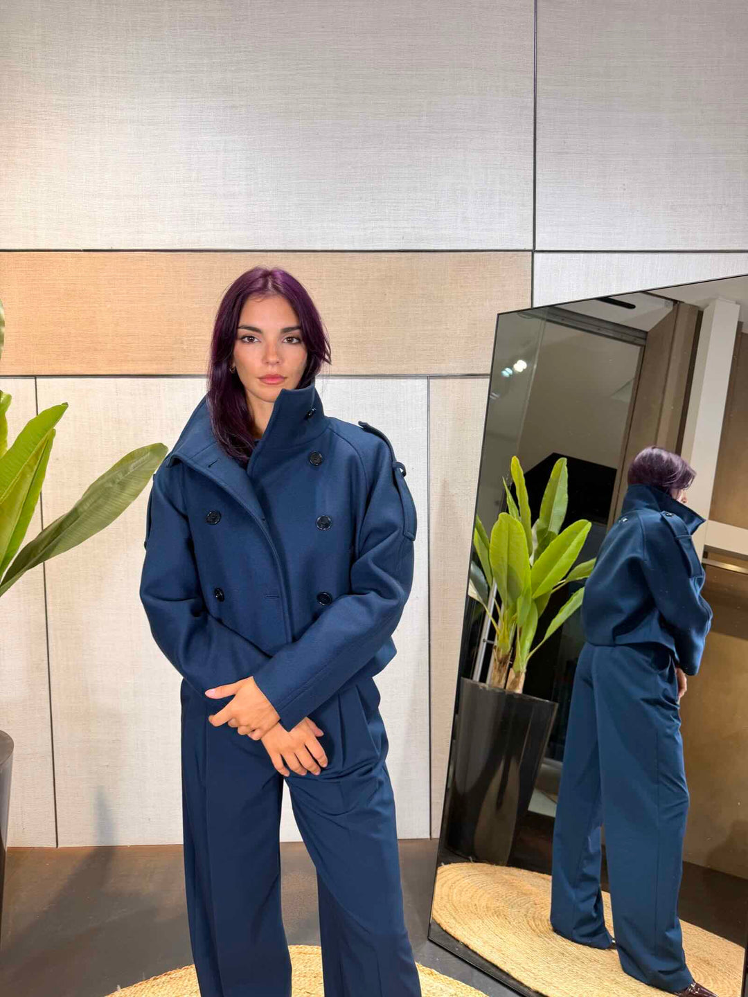 Caban corto misto lana e cashmer blue 