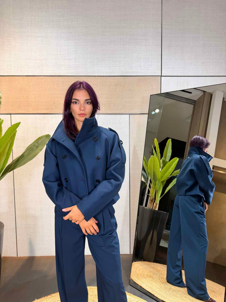 Caban corto misto lana e cashmer blue 