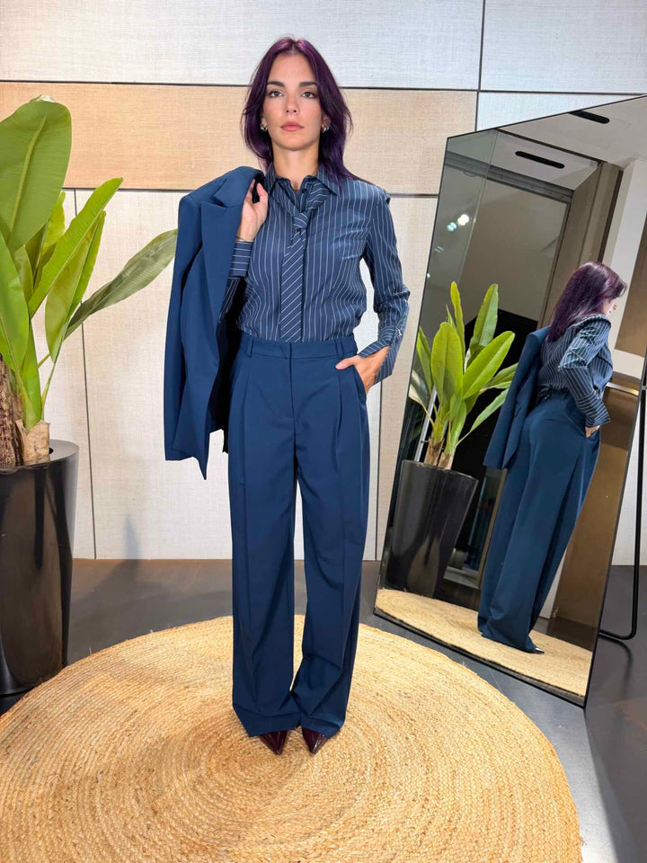 Pantaloni palazzo in gabardina blu 
