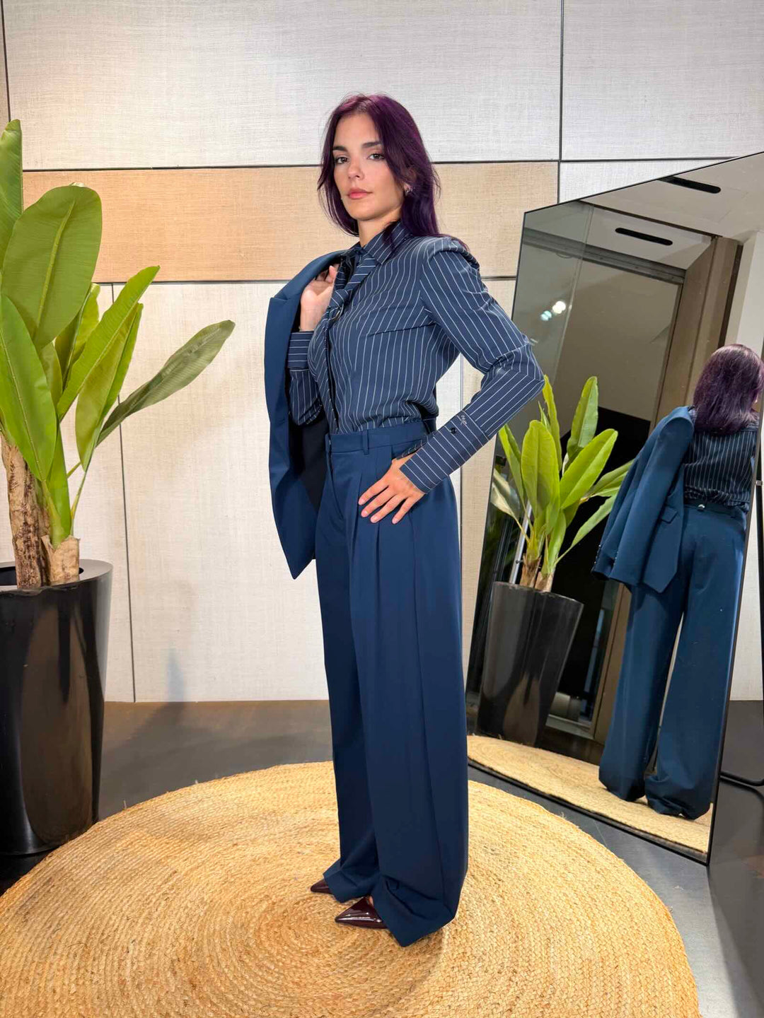 Pantaloni palazzo in gabardina blu 