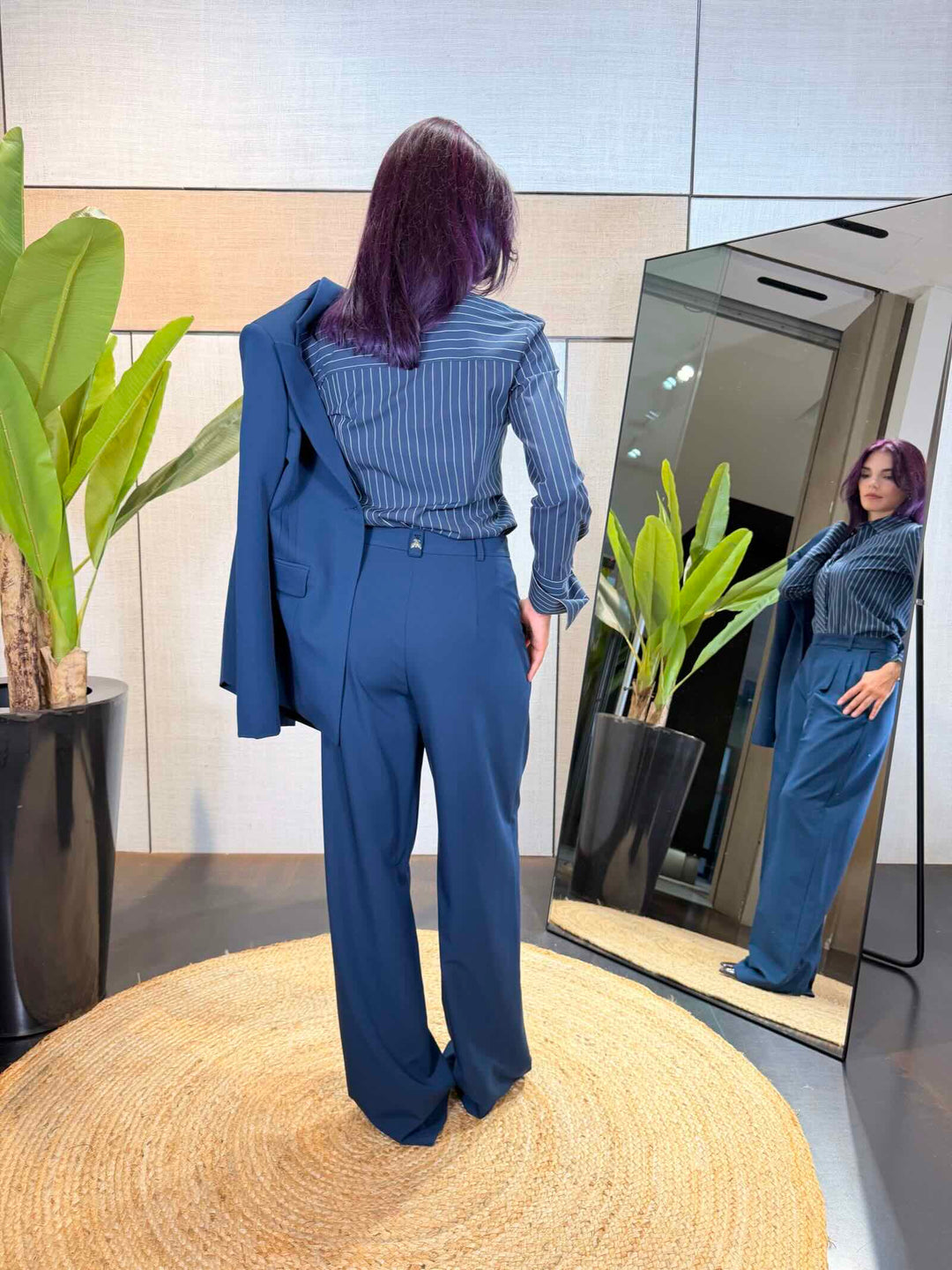 Pantaloni palazzo in gabardina blu 