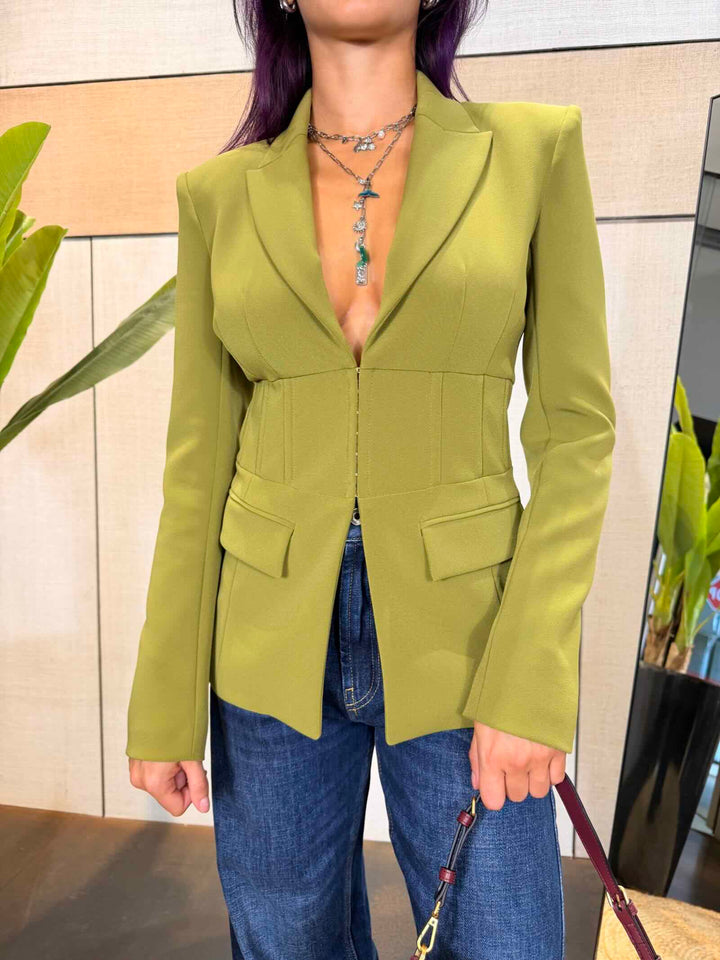 Giacca corsetto in crêpe bielastico verde acido 