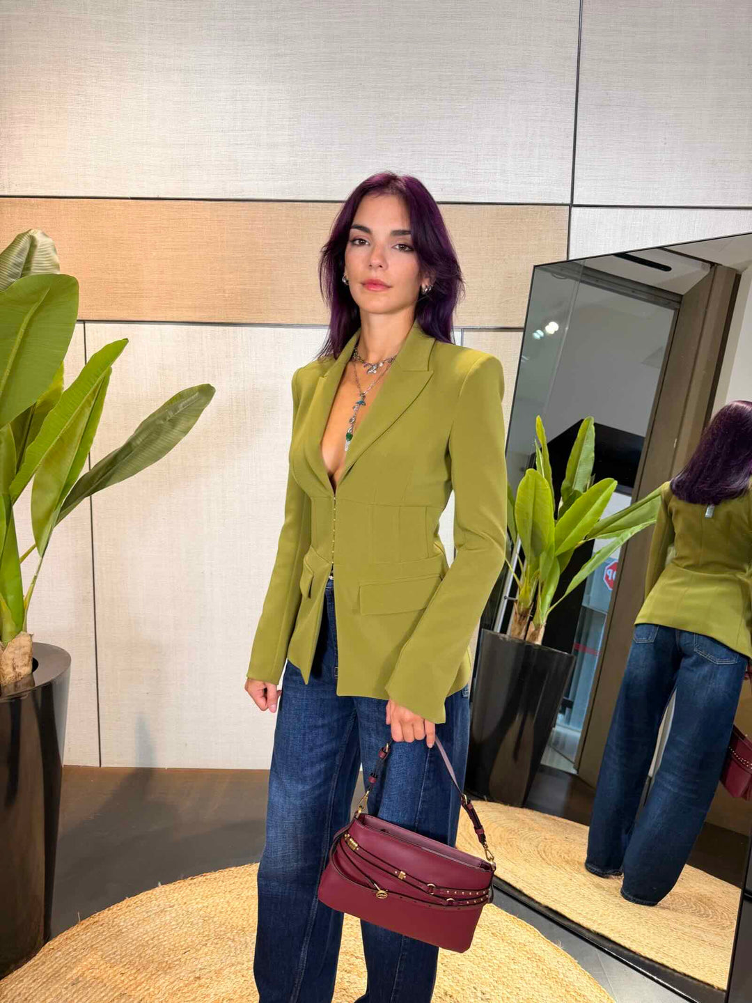 Giacca corsetto in crêpe bielastico verde acido 