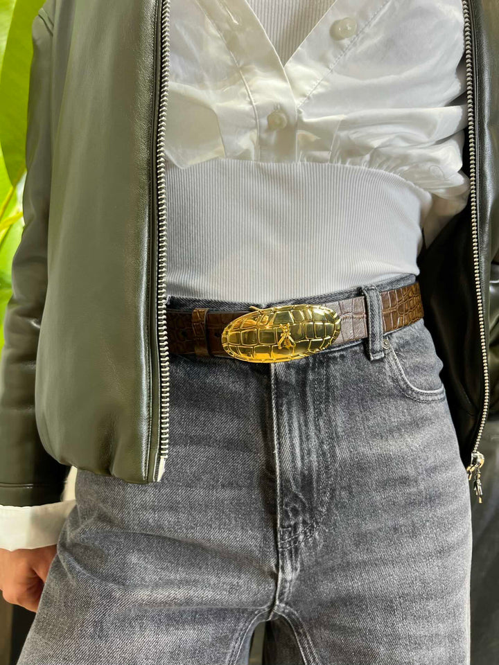 Cintura in pelle croco brown 