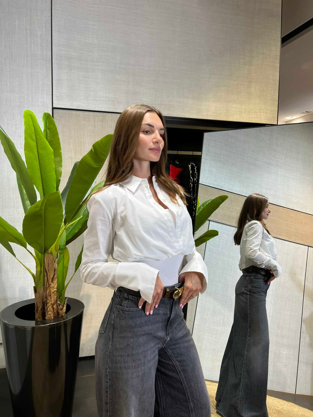 Camicia body di cotone bianco ottico<BR/> 
