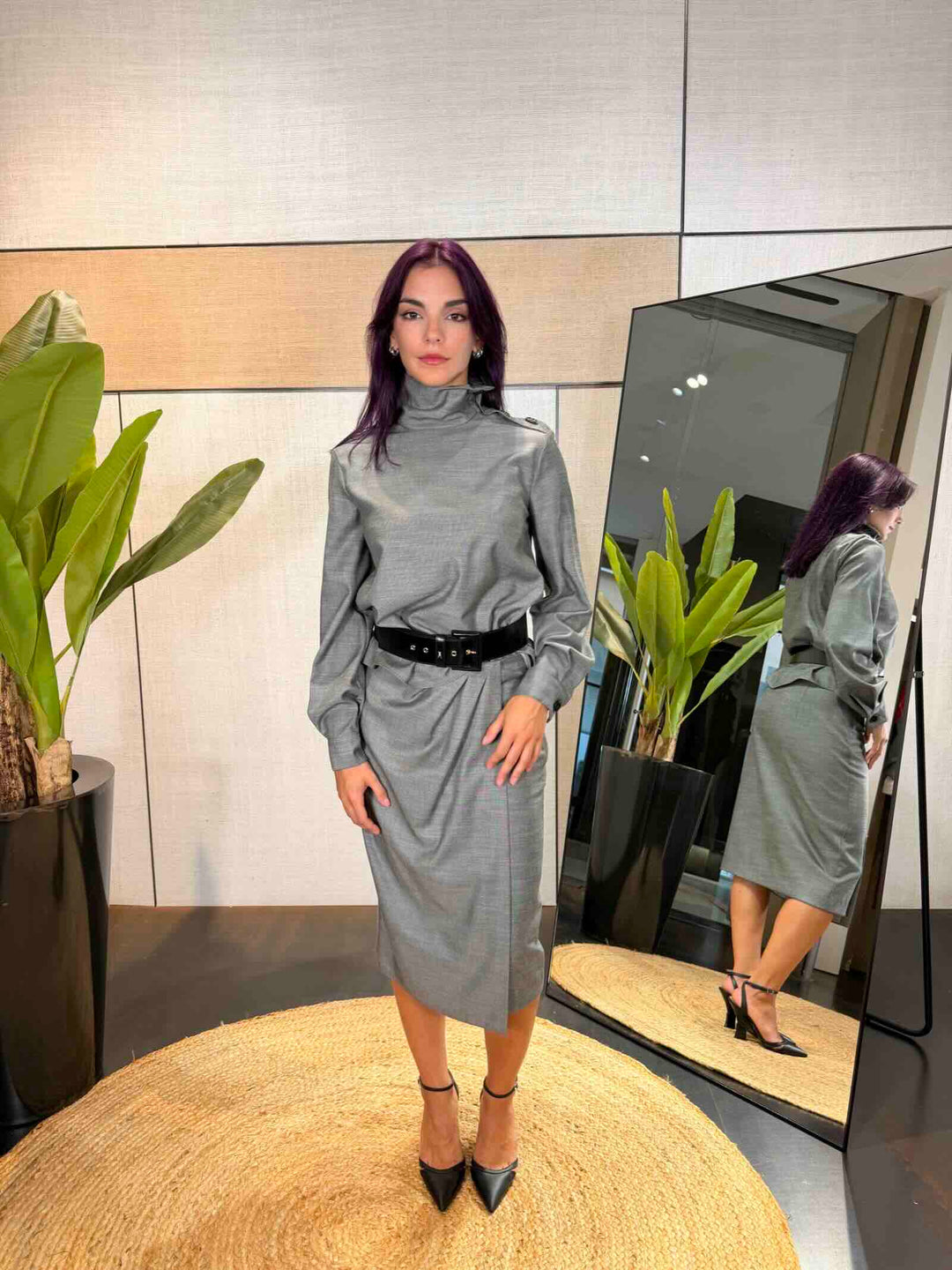 Blusa in flanella fluida grigia<BR/> 