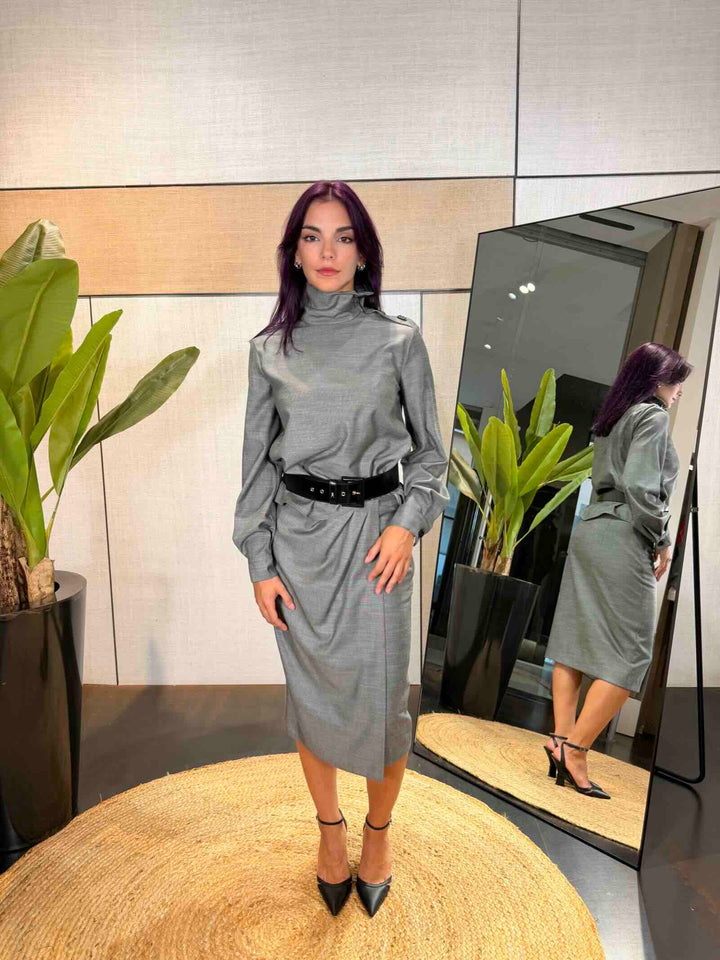 Blusa in flanella fluida grigia<BR/> 