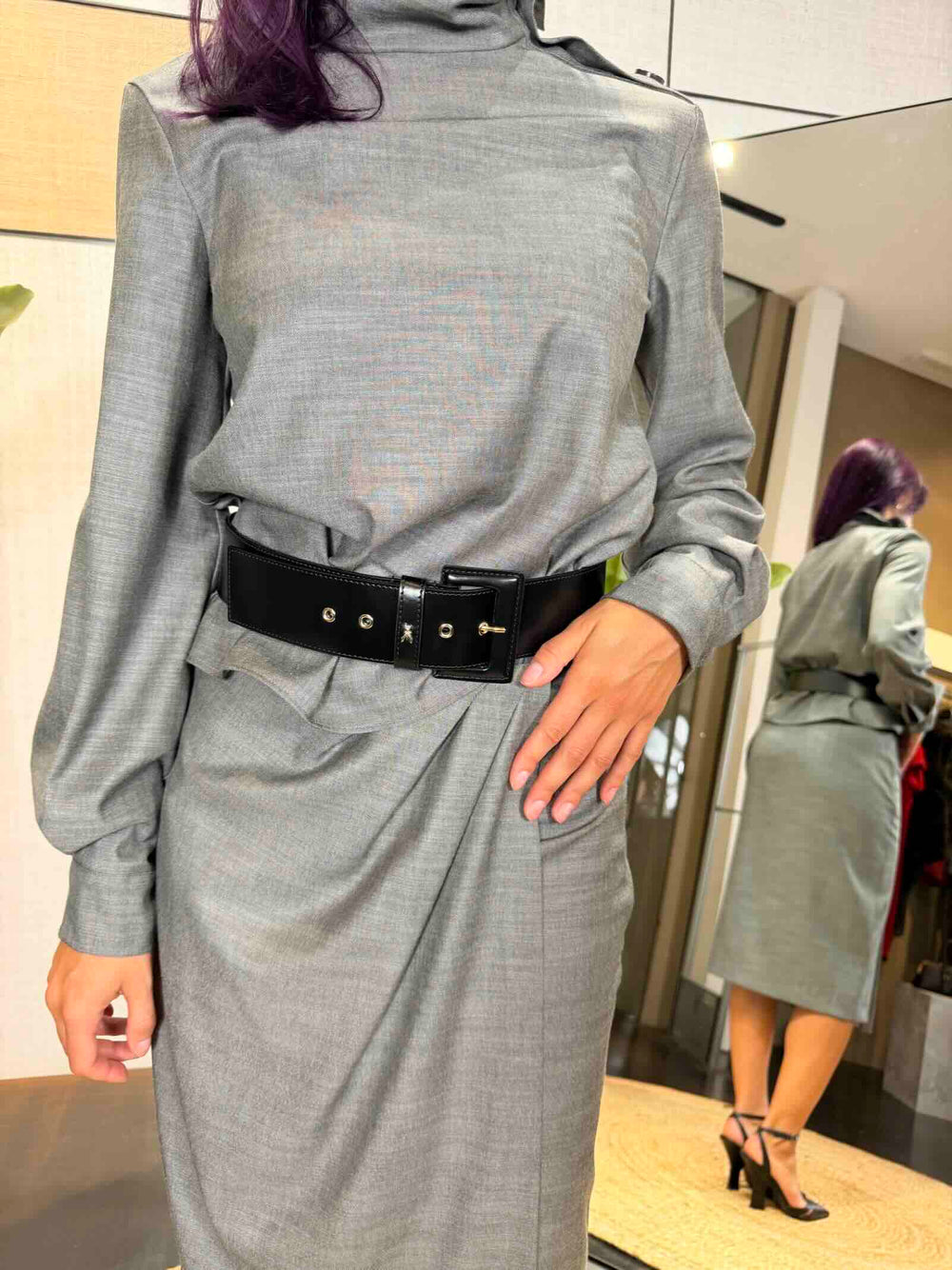Blusa in flanella fluida grigia<BR/> 