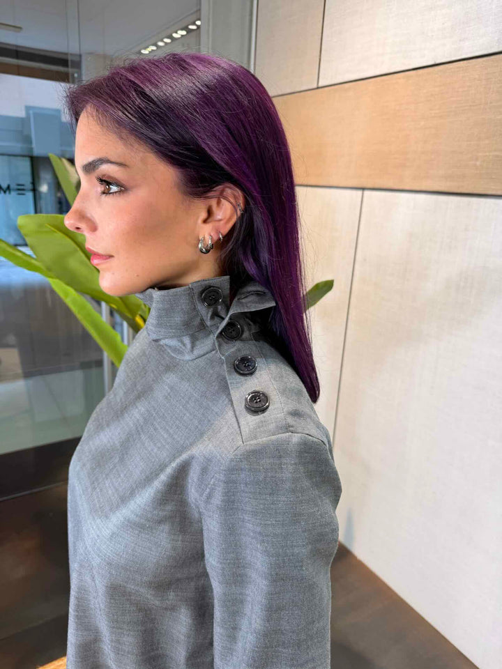 Blusa in flanella fluida grigia<BR/> 