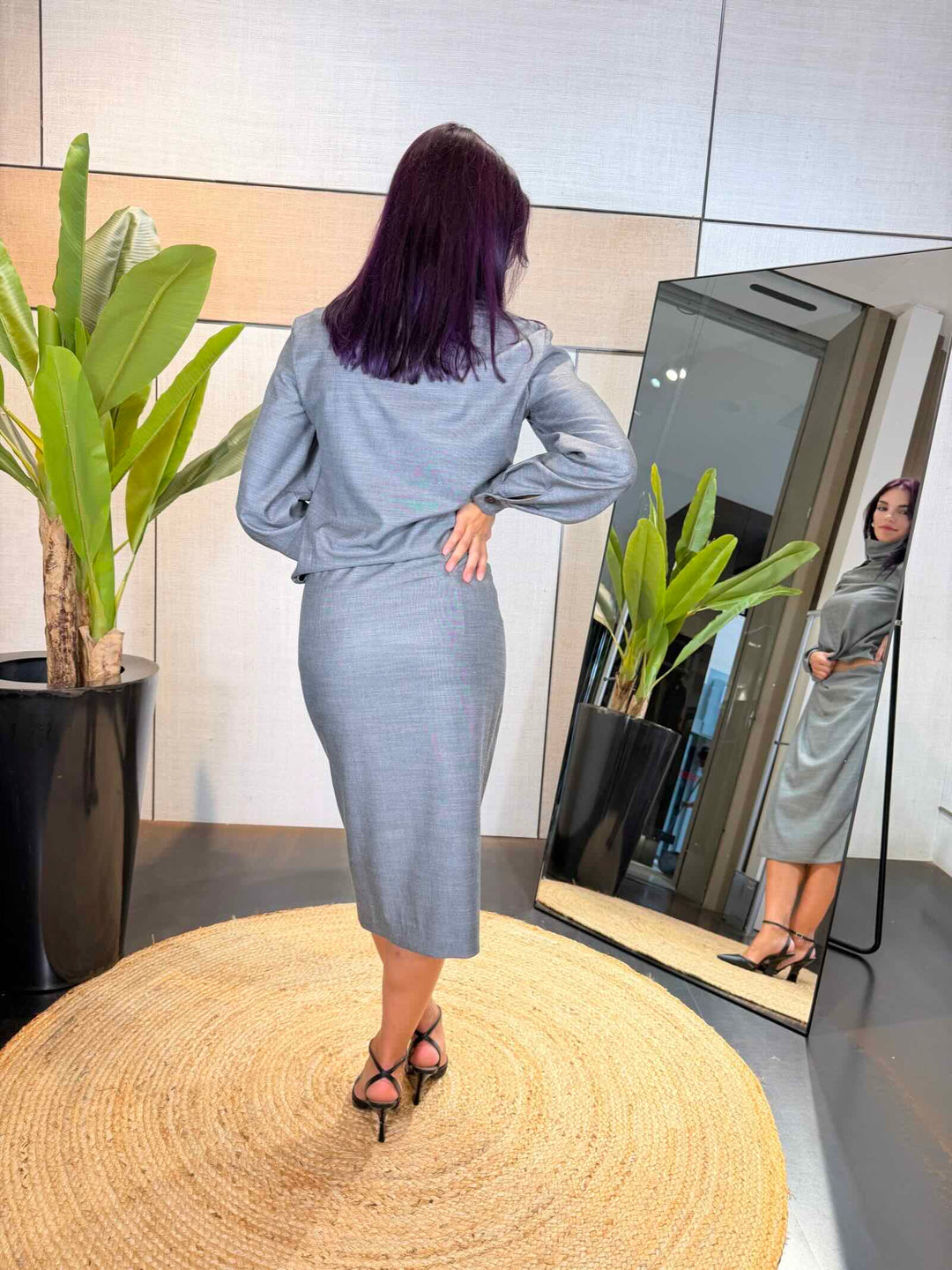 Blusa in flanella fluida grigia<BR/> 