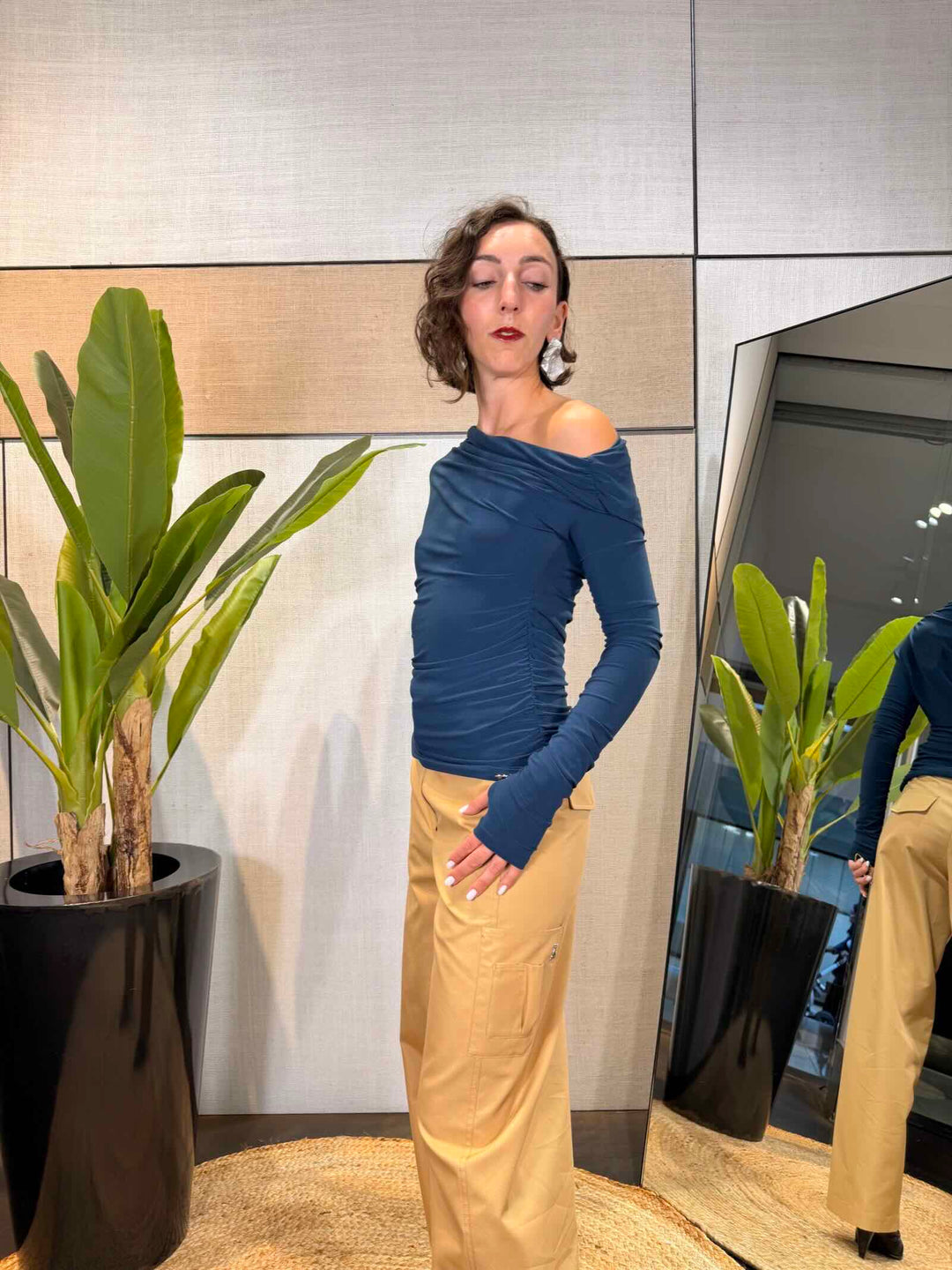 Maglia drappeggiata blu 