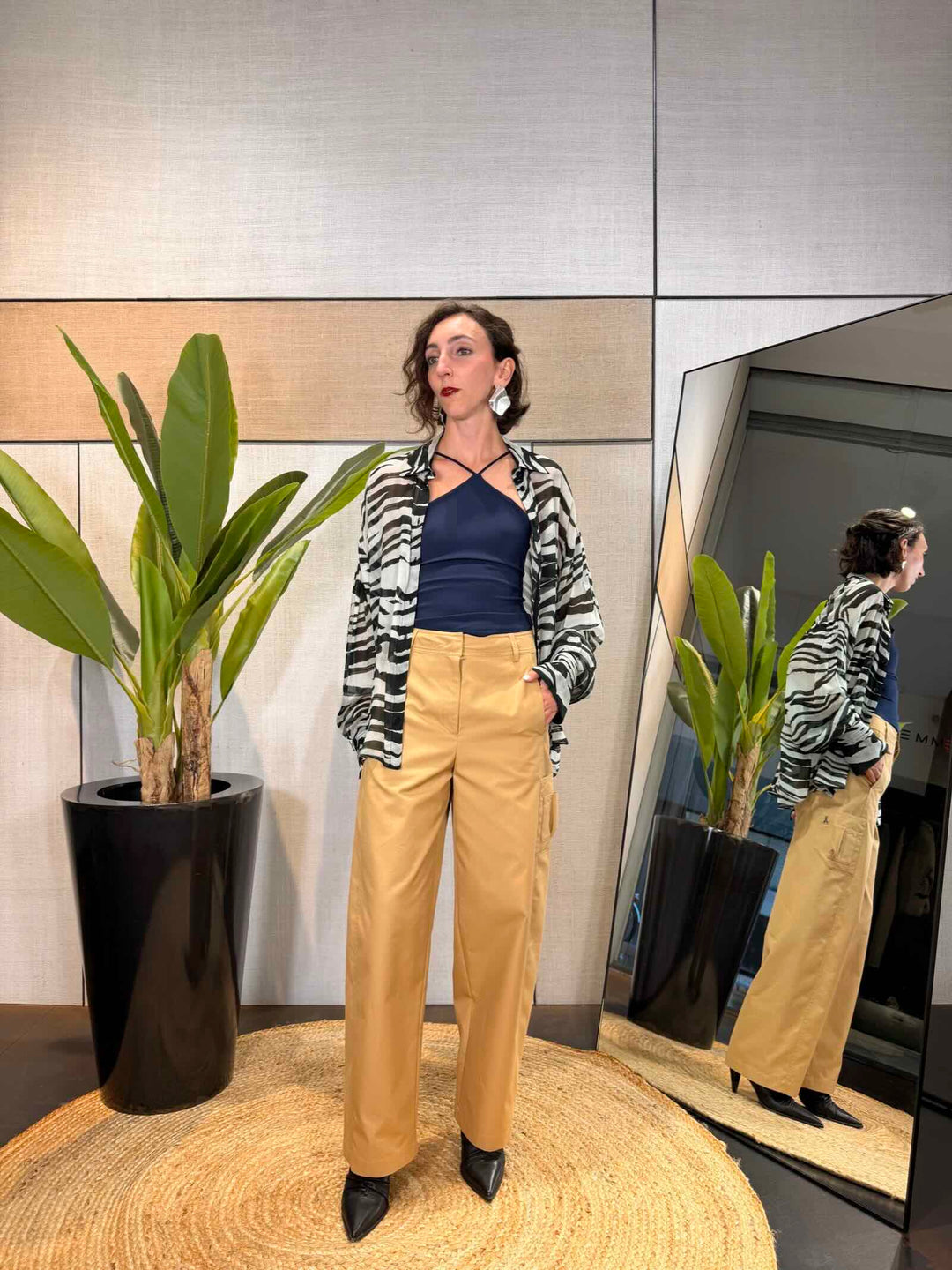 Pantaloni dritti utility beige 