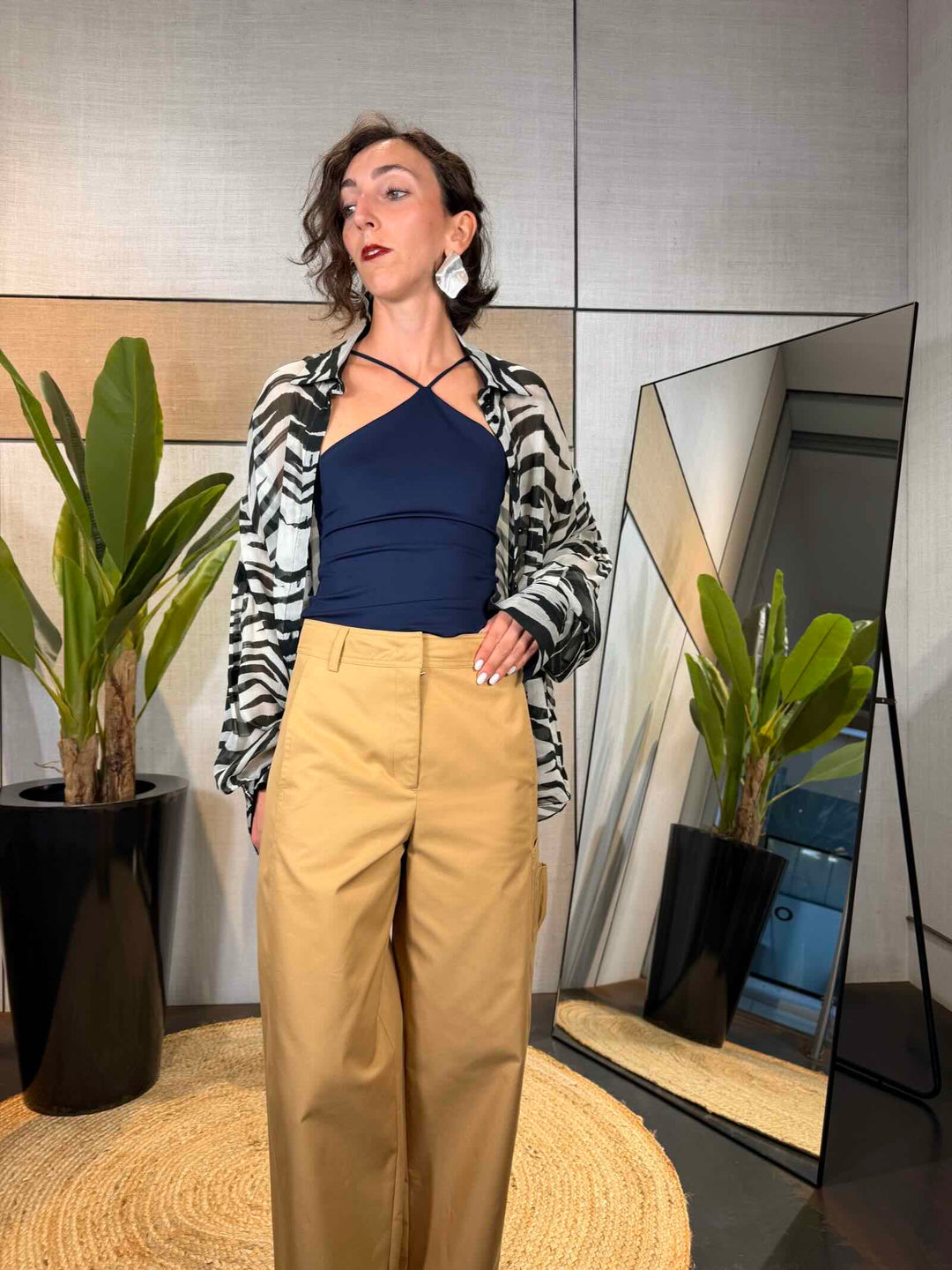 Pantaloni dritti utility beige 