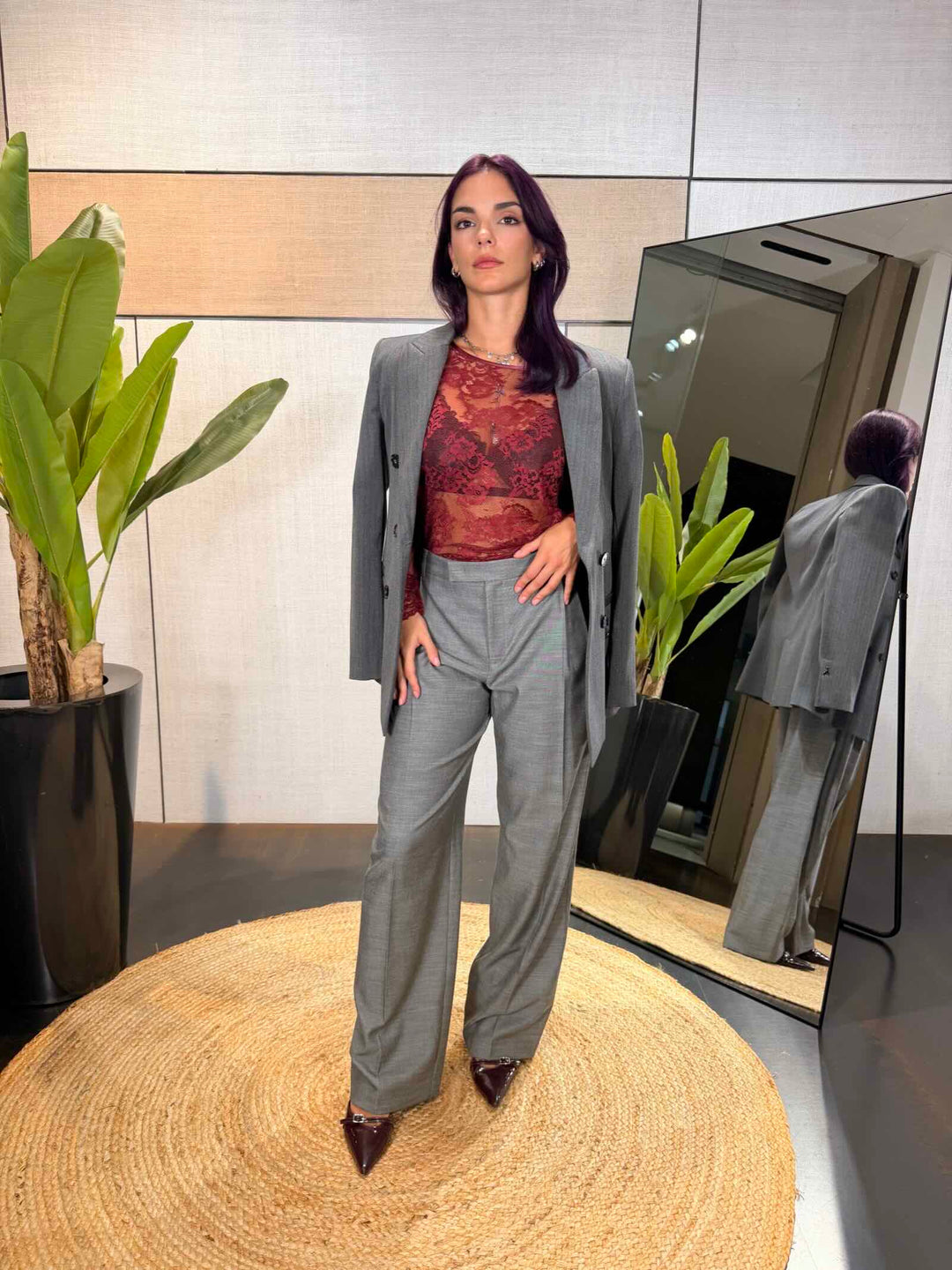 Pantalone a palazzo in flanella grigia 