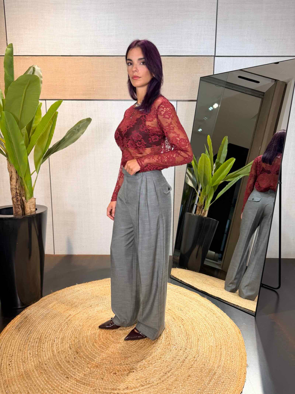 Pantalone a palazzo in flanella grigia 