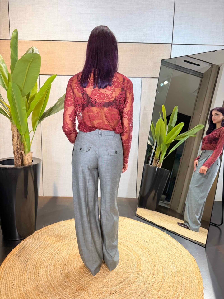 Pantalone a palazzo in flanella grigia 