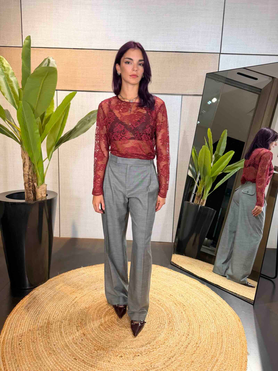 Pantalone a palazzo in flanella grigia 