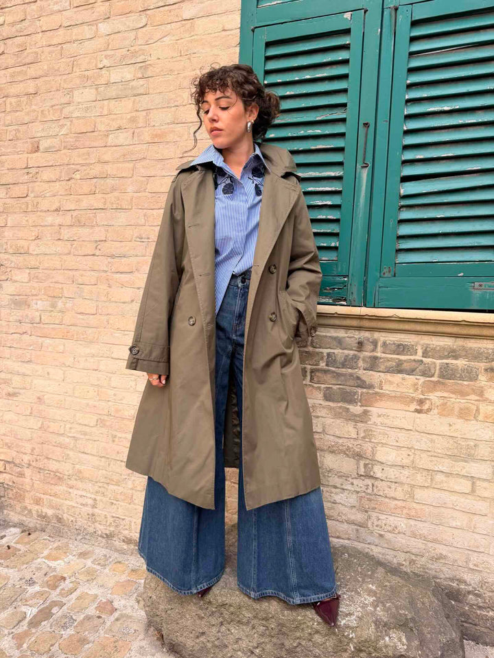 Trench doppiopetto in gabardine antigoccia verde kaki 