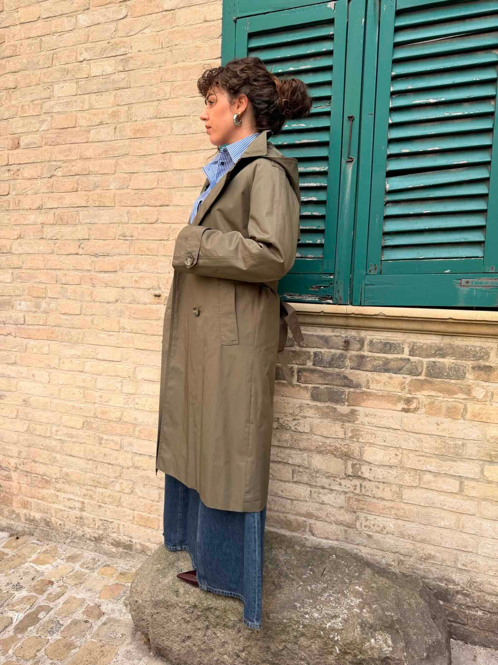Trench doppiopetto in gabardine antigoccia verde kaki 