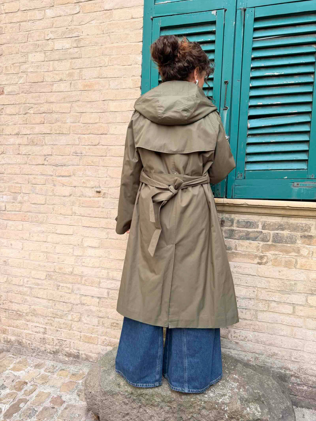 Trench doppiopetto in gabardine antigoccia verde kaki 
