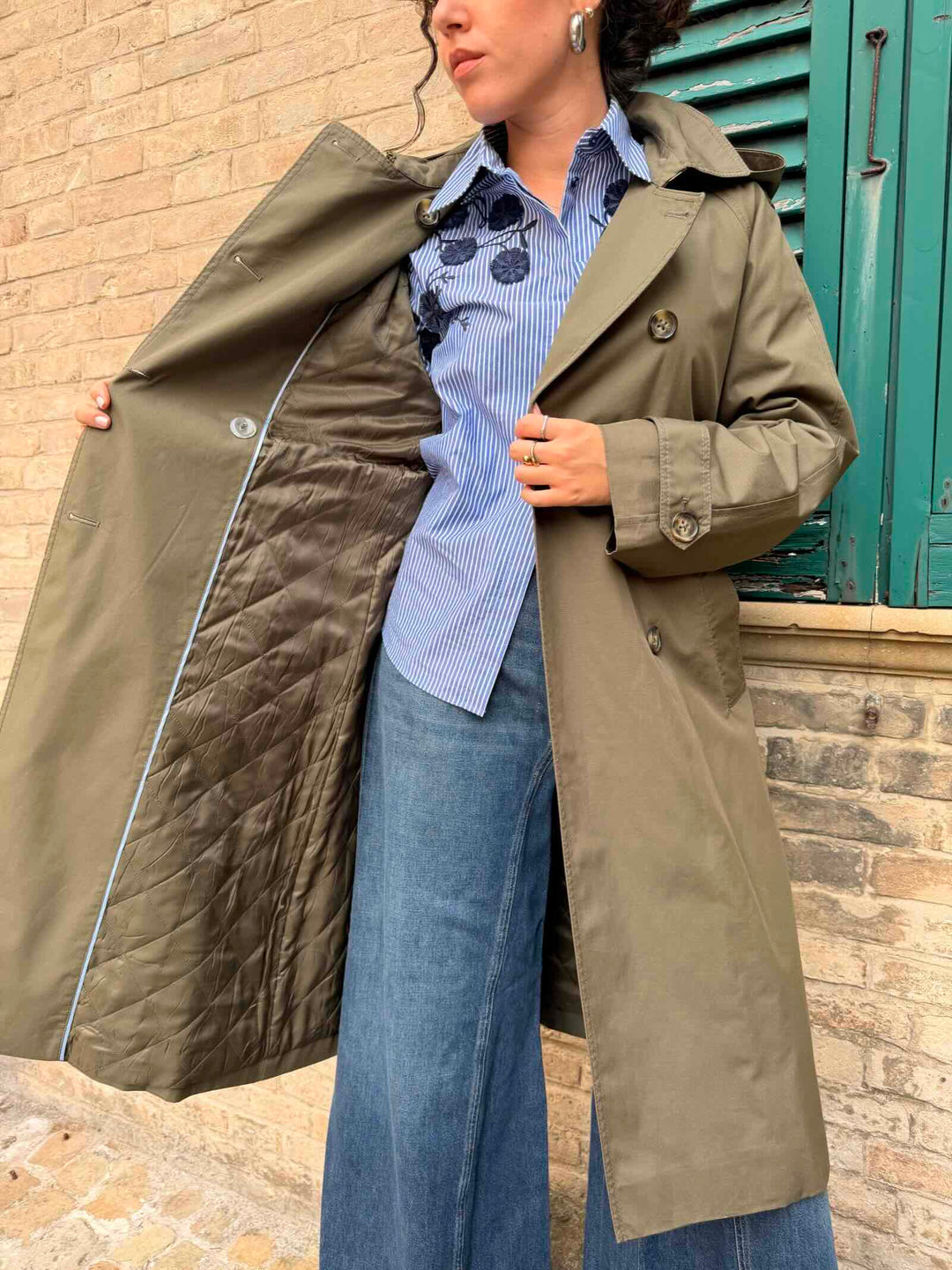 Trench doppiopetto in gabardine antigoccia verde kaki 