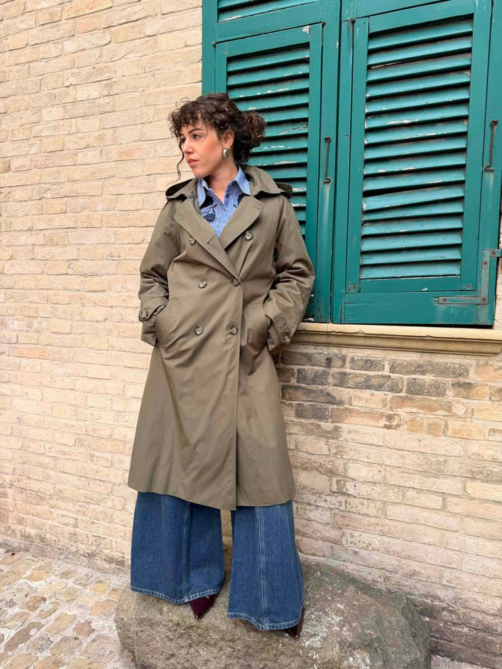 Trench doppiopetto in gabardine antigoccia verde kaki 