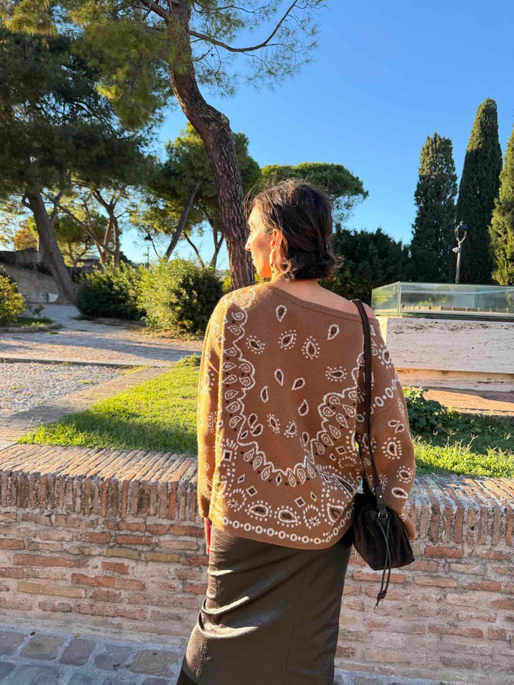 Maglia jacquard a motivi paisley tabacco 