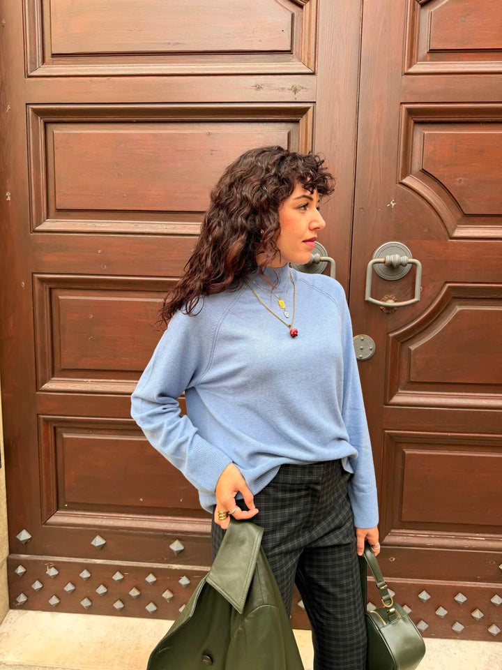 Maglia boxy in blend di lana azzurra 