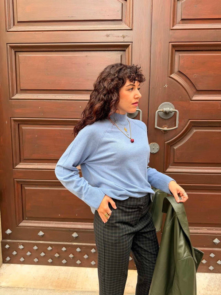 Maglia boxy in blend di lana azzurra 