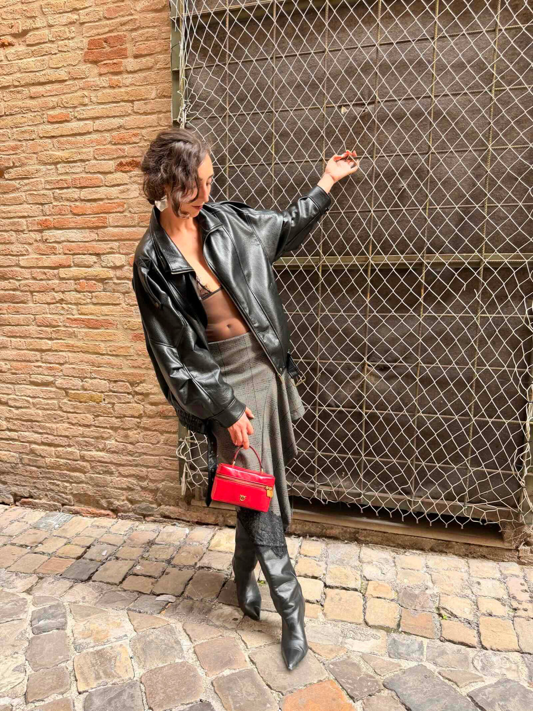 Gonna midi principe di Galles nero 