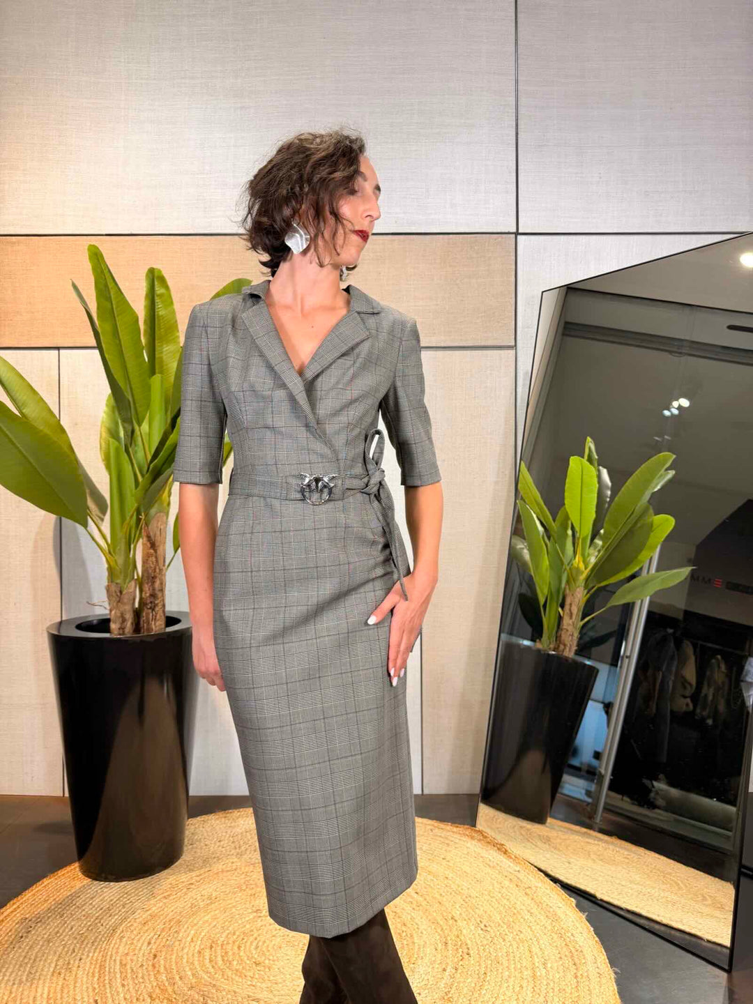 Abito robe-manteau beige e bordeaux Pinko 