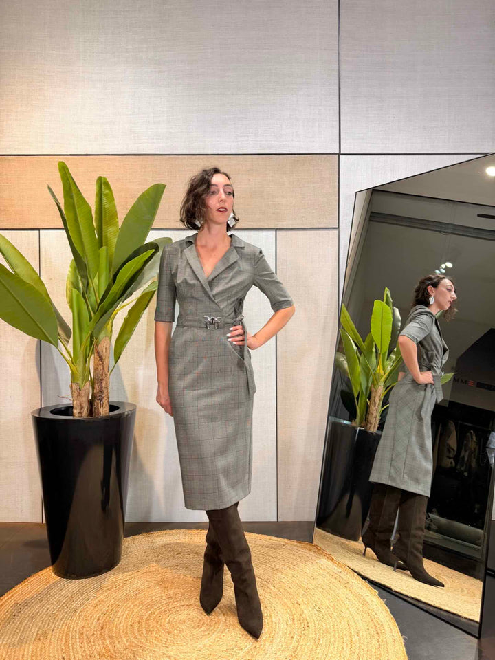 Abito robe-manteau beige e bordeaux Pinko 