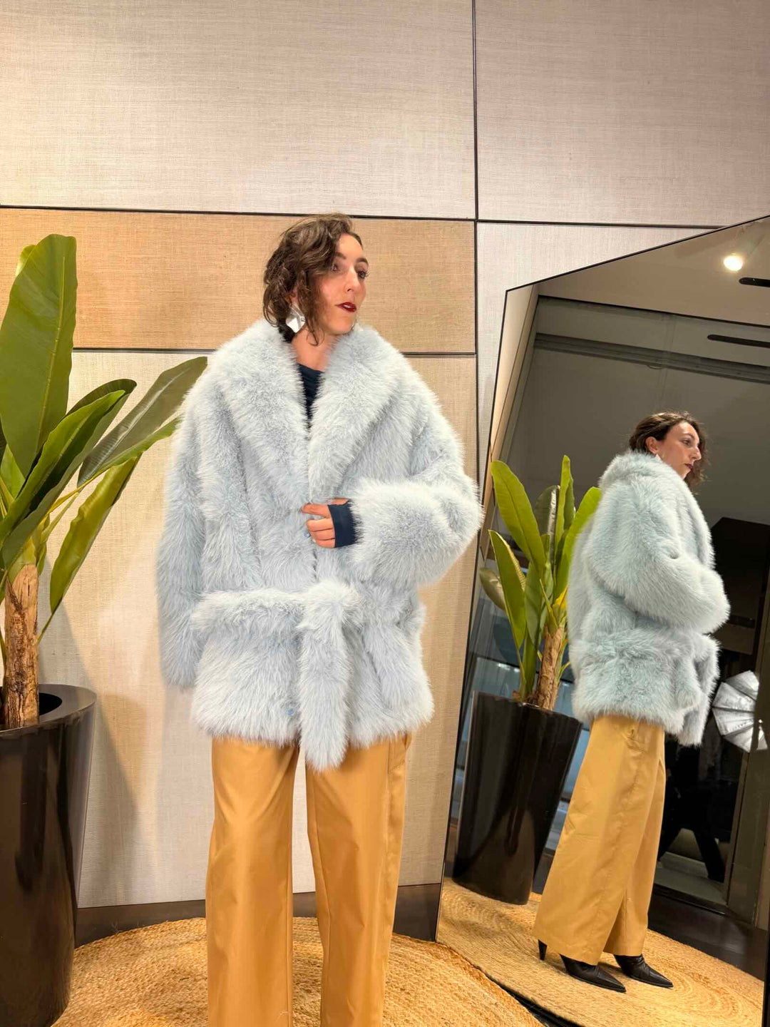 Giacca blouson effetto pelliccia azzurro ghiaccio 