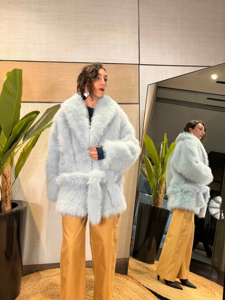 Giacca blouson effetto pelliccia azzurro ghiaccio 