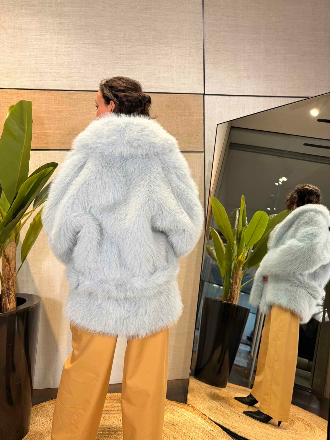 Giacca blouson effetto pelliccia azzurro ghiaccio 