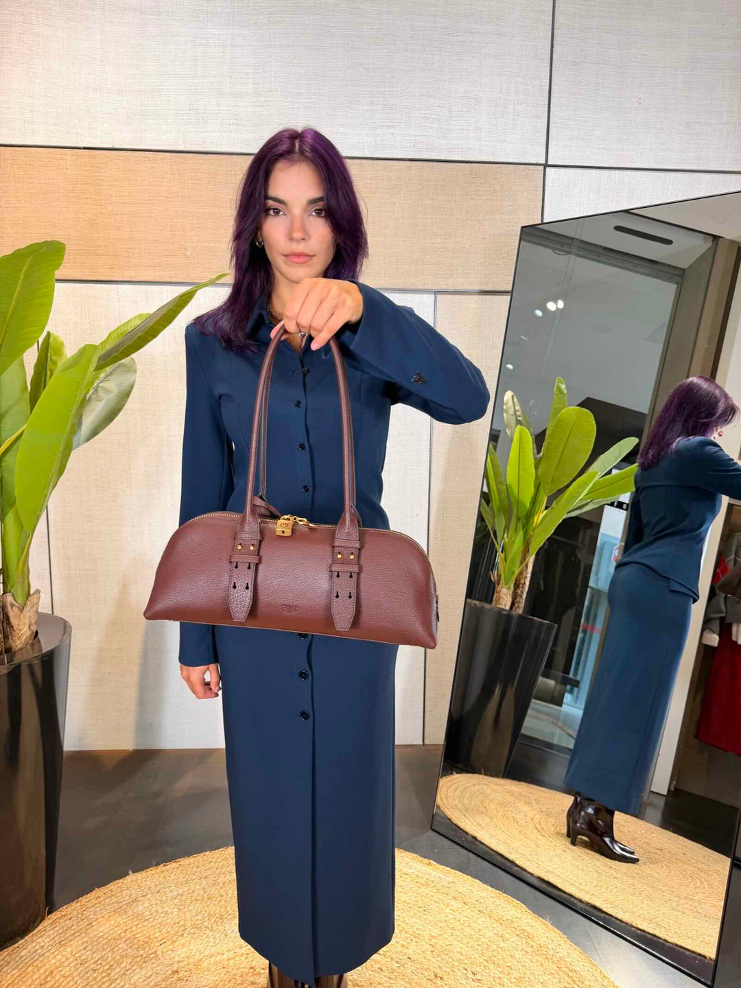 Borsa grande in pelle castano intenso 