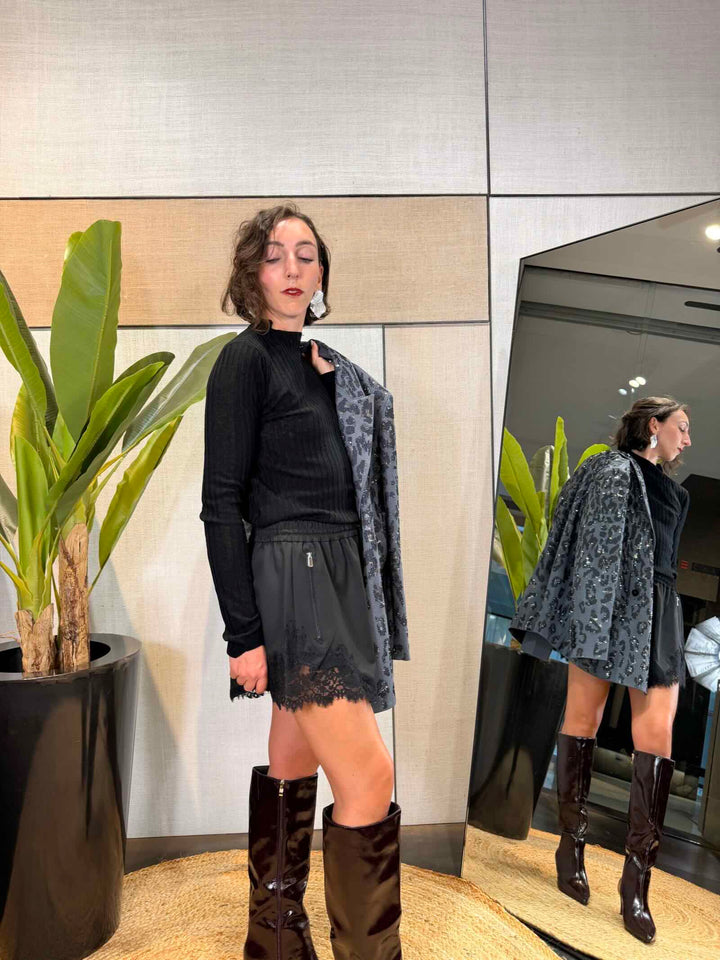 Giacca blazer oversize con motivo jaguar grigio scuro 