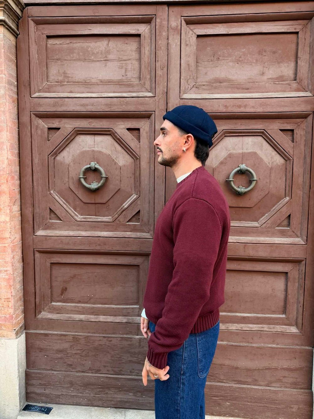 Maglione girocollo bordeaux in cotone 