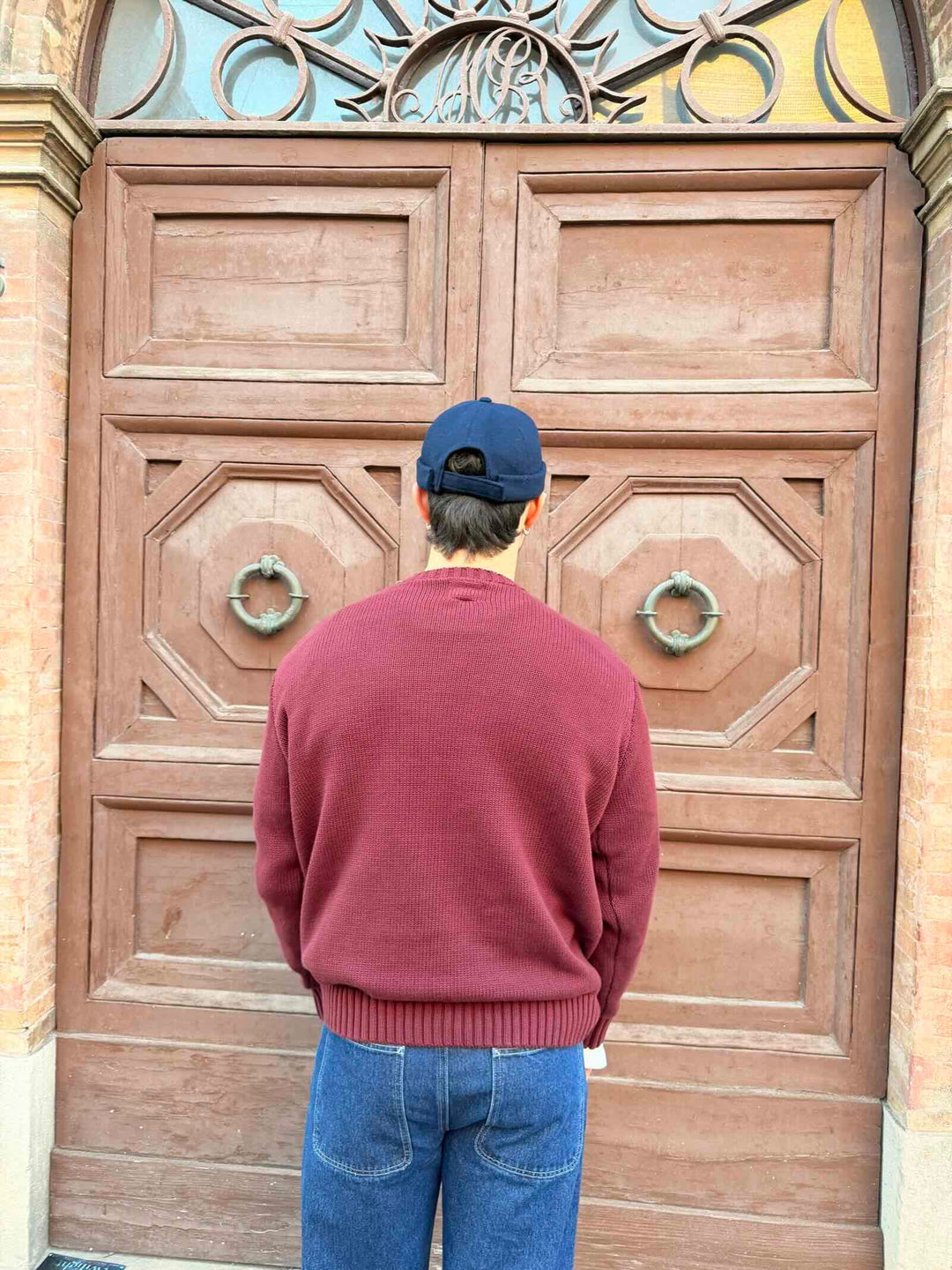 Maglione girocollo bordeaux in cotone 